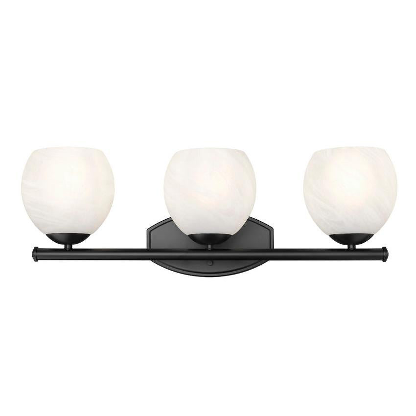 Z-Lite Colette 24" 3-Light Matte Black Steel Frame Feathered White Glass Shade Vanity Light