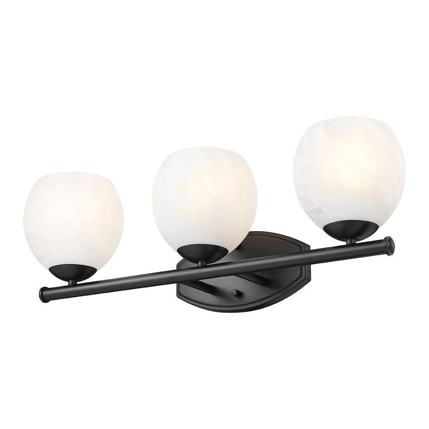 Z-Lite Colette 24" 3-Light Matte Black Steel Frame Feathered White Glass Shade Vanity Light