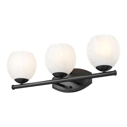 Z-Lite Colette 24" 3-Light Matte Black Steel Frame Feathered White Glass Shade Vanity Light