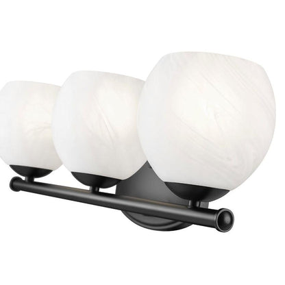Z-Lite Colette 24" 3-Light Matte Black Steel Frame Feathered White Glass Shade Vanity Light