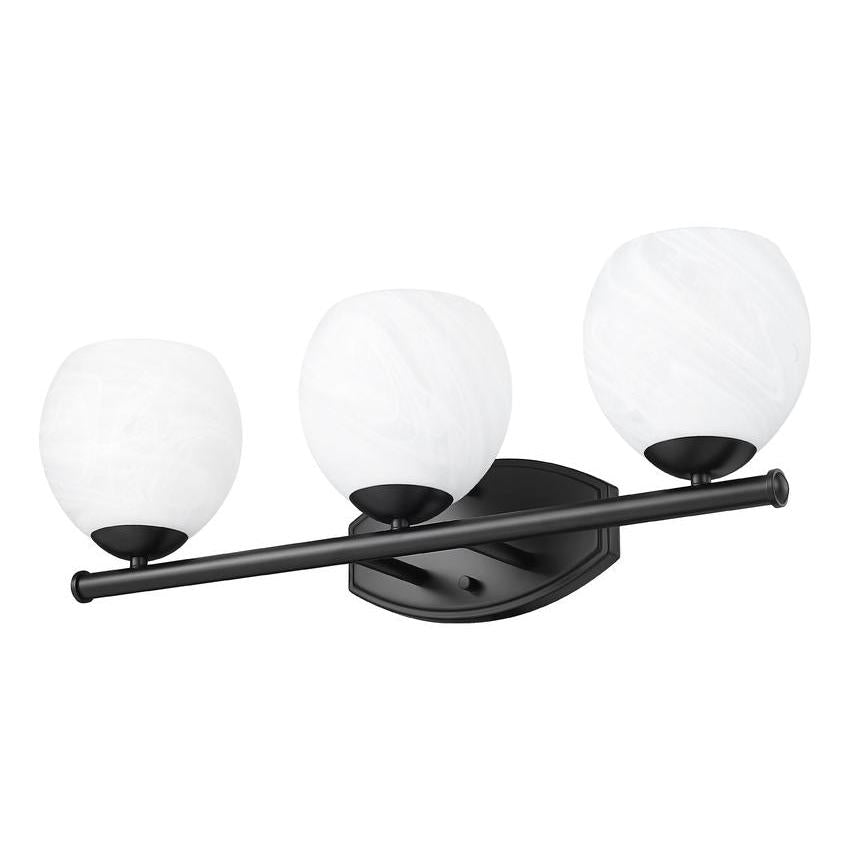 Z-Lite Colette 24" 3-Light Matte Black Steel Frame Feathered White Glass Shade Vanity Light