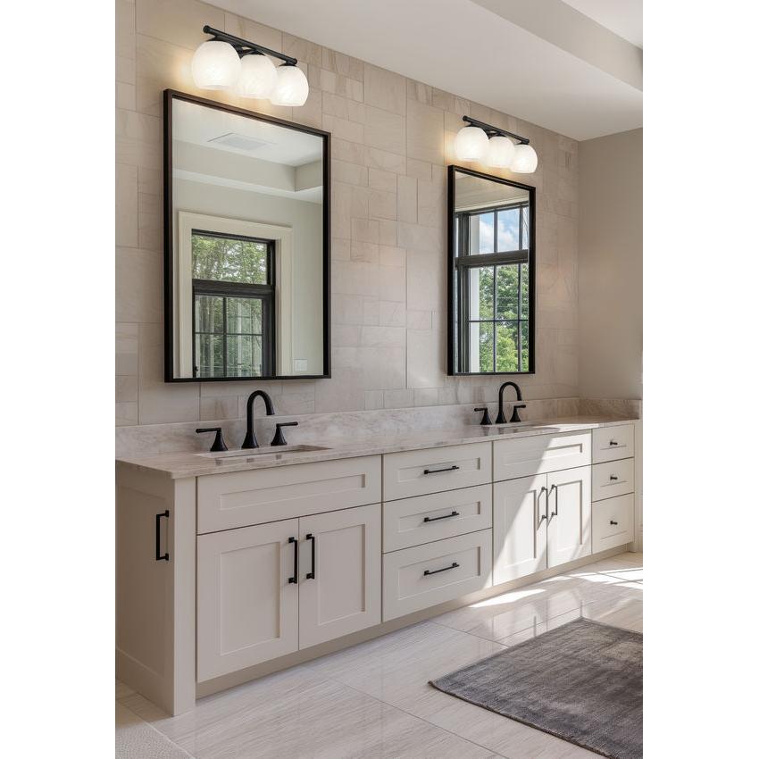 Z-Lite Colette 24" 3-Light Matte Black Steel Frame Feathered White Glass Shade Vanity Light