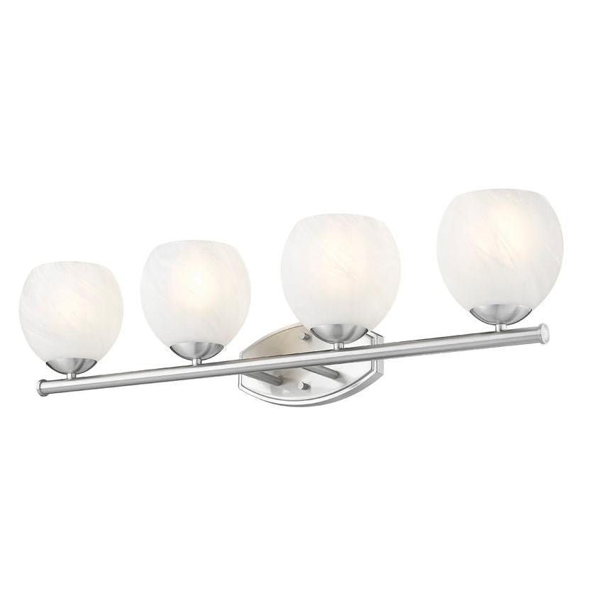 Z-Lite Colette 32" 4-Light Brushed Nickel Steel Frame Feathered White Glass Shade Vanity Light