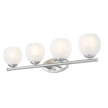 Z-Lite Colette 32" 4-Light Brushed Nickel Steel Frame Feathered White Glass Shade Vanity Light
