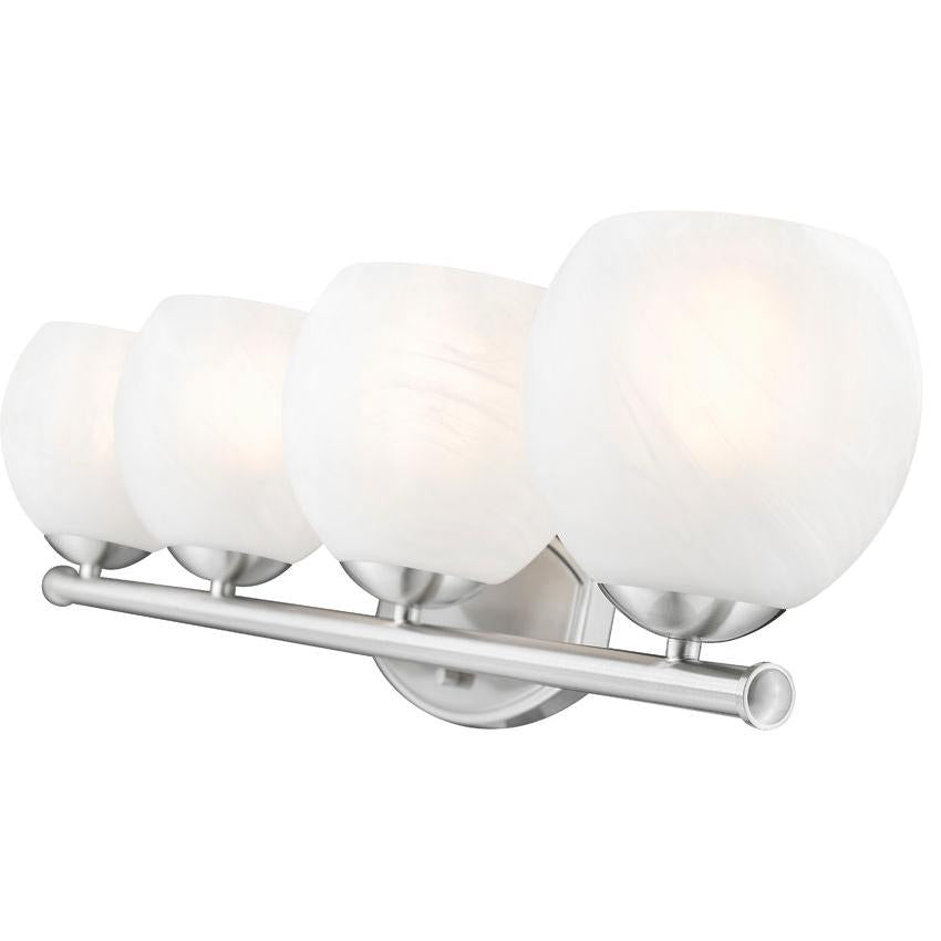 Z-Lite Colette 32" 4-Light Brushed Nickel Steel Frame Feathered White Glass Shade Vanity Light