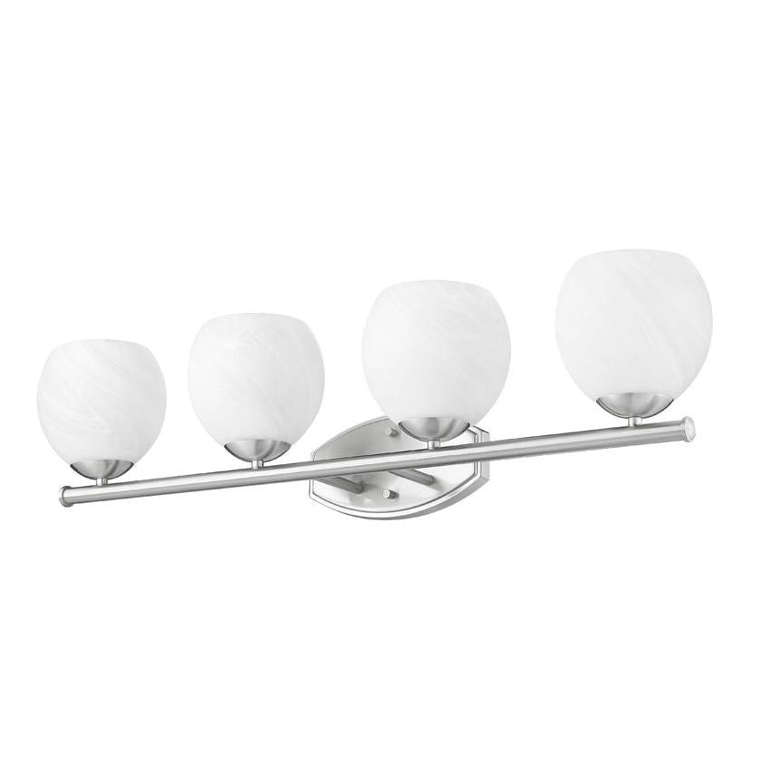 Z-Lite Colette 32" 4-Light Brushed Nickel Steel Frame Feathered White Glass Shade Vanity Light