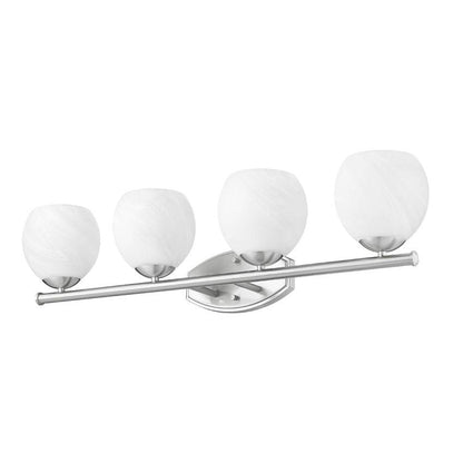 Z-Lite Colette 32" 4-Light Brushed Nickel Steel Frame Feathered White Glass Shade Vanity Light
