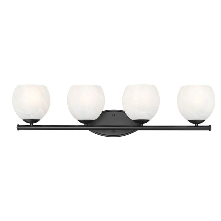 Z-Lite Colette 32" 4-Light Matte Black Steel Frame Feathered White Glass Shade Vanity Light