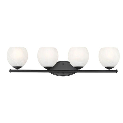 Z-Lite Colette 32" 4-Light Matte Black Steel Frame Feathered White Glass Shade Vanity Light