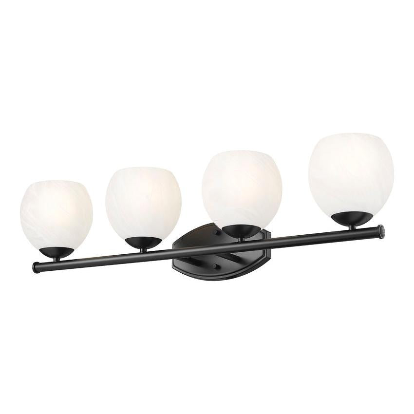 Z-Lite Colette 32" 4-Light Matte Black Steel Frame Feathered White Glass Shade Vanity Light
