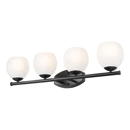 Z-Lite Colette 32" 4-Light Matte Black Steel Frame Feathered White Glass Shade Vanity Light