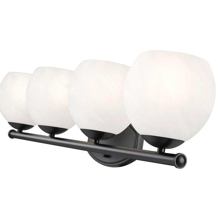 Z-Lite Colette 32" 4-Light Matte Black Steel Frame Feathered White Glass Shade Vanity Light
