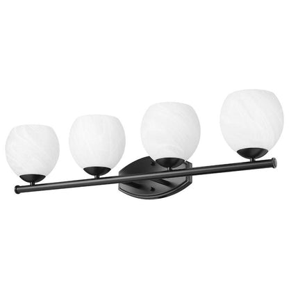 Z-Lite Colette 32" 4-Light Matte Black Steel Frame Feathered White Glass Shade Vanity Light