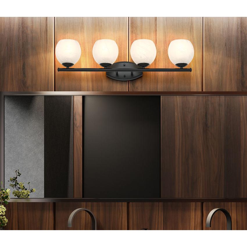 Z-Lite Colette 32" 4-Light Matte Black Steel Frame Feathered White Glass Shade Vanity Light