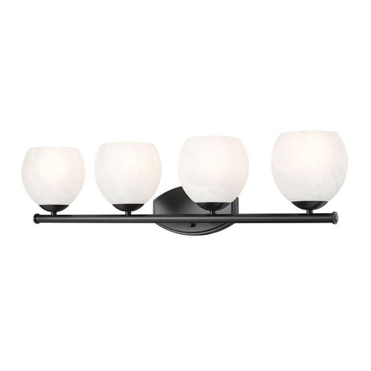 Z-Lite Colette 32" 4-Light Matte Black Steel Frame Feathered White Glass Shade Vanity Light