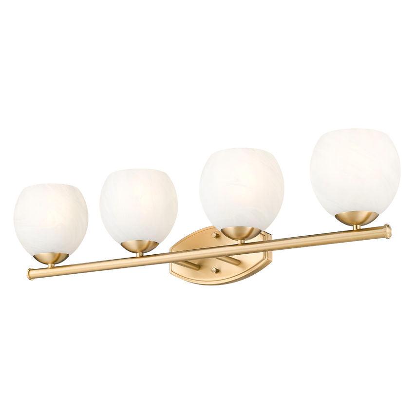 Z-Lite Colette 32" 4-Light Modern Gold Steel Frame Feathered White Glass Shade Vanity Light