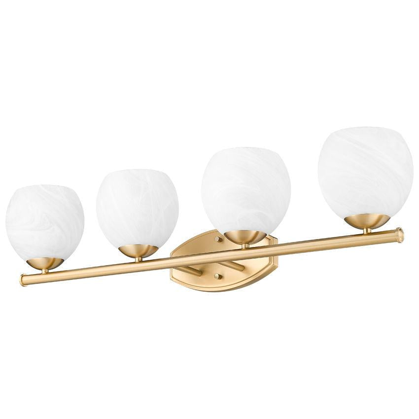 Z-Lite Colette 32" 4-Light Modern Gold Steel Frame Feathered White Glass Shade Vanity Light