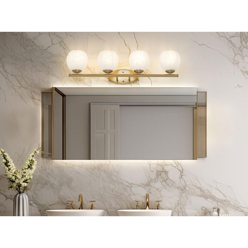 Z-Lite Colette 32" 4-Light Modern Gold Steel Frame Feathered White Glass Shade Vanity Light