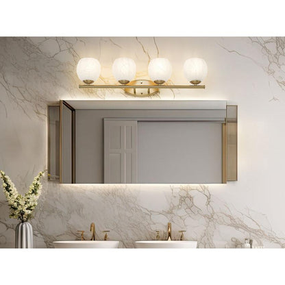Z-Lite Colette 32" 4-Light Modern Gold Steel Frame Feathered White Glass Shade Vanity Light