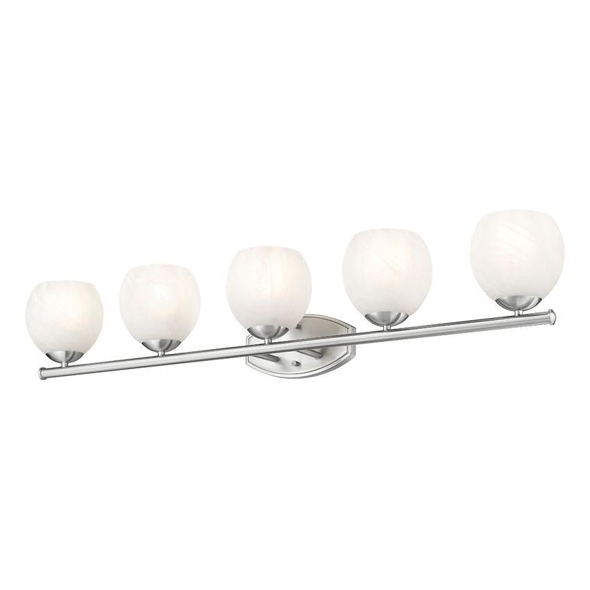 Z-Lite Colette 42" 5-Light Brushed Nickel Steel Frame Feathered White Glass Shade Vanity Light