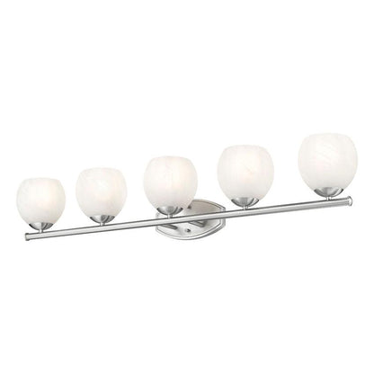 Z-Lite Colette 42" 5-Light Brushed Nickel Steel Frame Feathered White Glass Shade Vanity Light