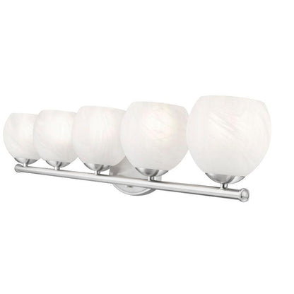 Z-Lite Colette 42" 5-Light Brushed Nickel Steel Frame Feathered White Glass Shade Vanity Light