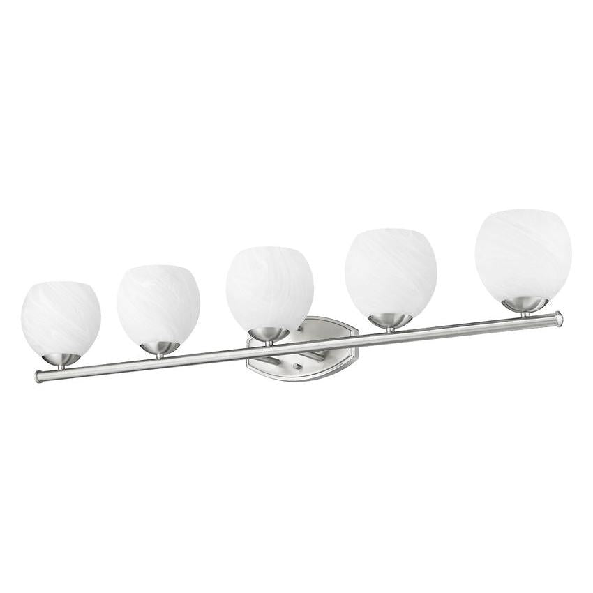 Z-Lite Colette 42" 5-Light Brushed Nickel Steel Frame Feathered White Glass Shade Vanity Light