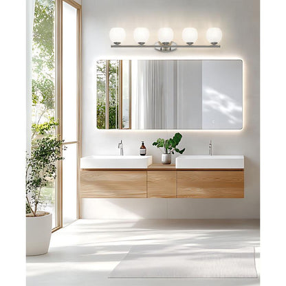 Z-Lite Colette 42" 5-Light Brushed Nickel Steel Frame Feathered White Glass Shade Vanity Light