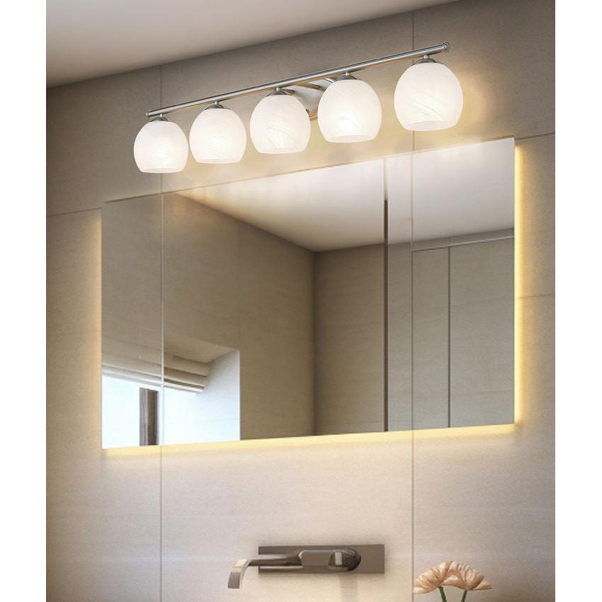 Z-Lite Colette 42" 5-Light Brushed Nickel Steel Frame Feathered White Glass Shade Vanity Light