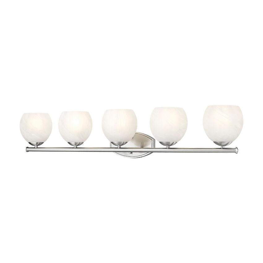 Z-Lite Colette 42" 5-Light Brushed Nickel Steel Frame Feathered White Glass Shade Vanity Light