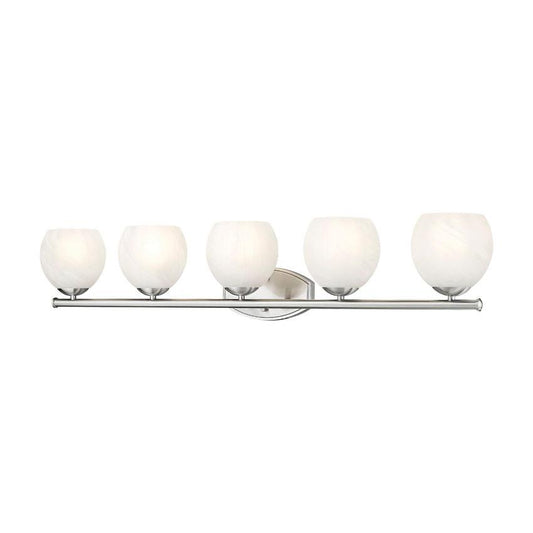 Z-Lite Colette 42" 5-Light Brushed Nickel Steel Frame Feathered White Glass Shade Vanity Light
