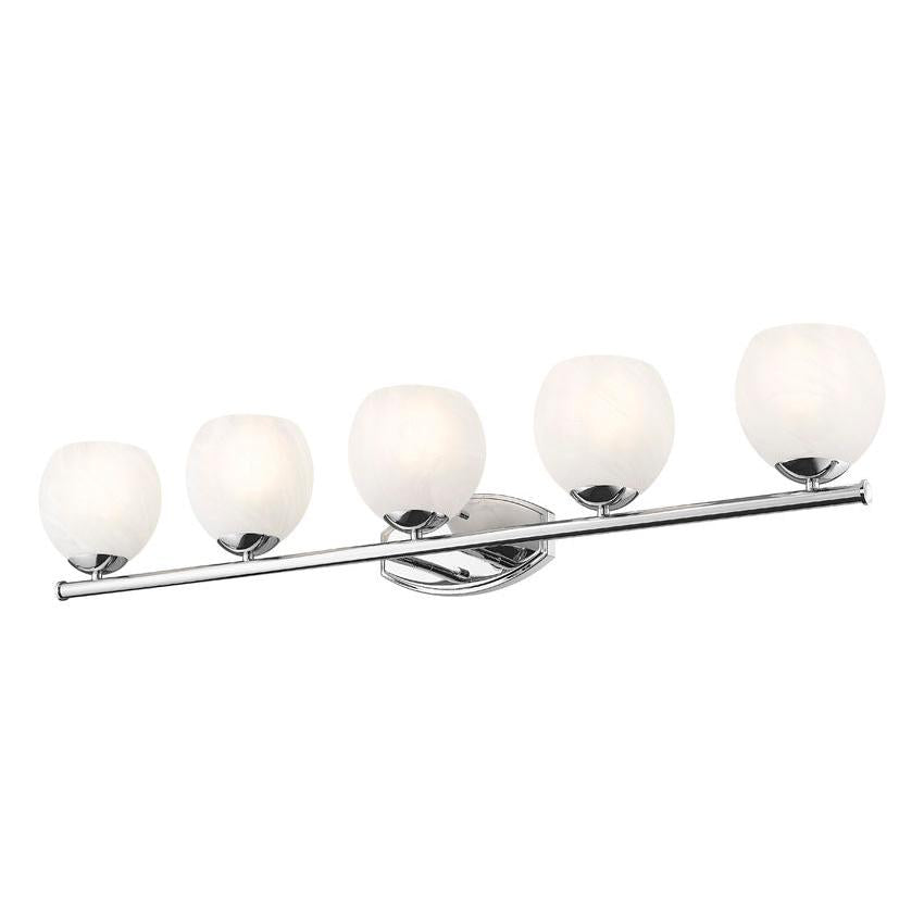 Z-Lite Colette 42" 5-Light Chrome Steel Frame Feathered White Glass Shade Vanity Light