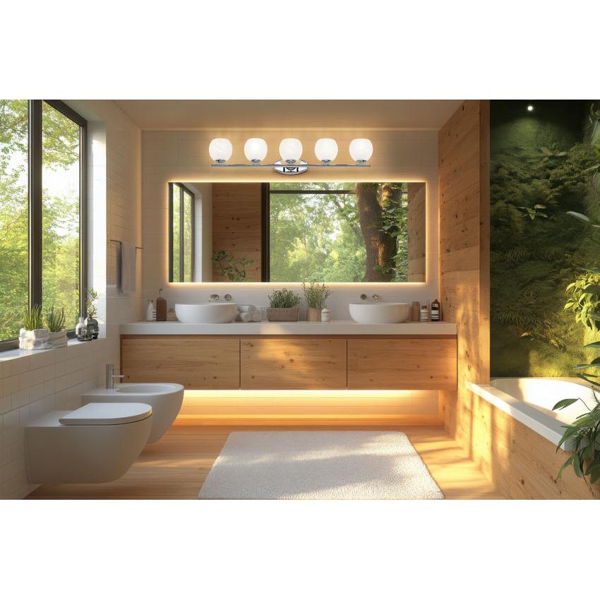 Z-Lite Colette 42" 5-Light Chrome Steel Frame Feathered White Glass Shade Vanity Light