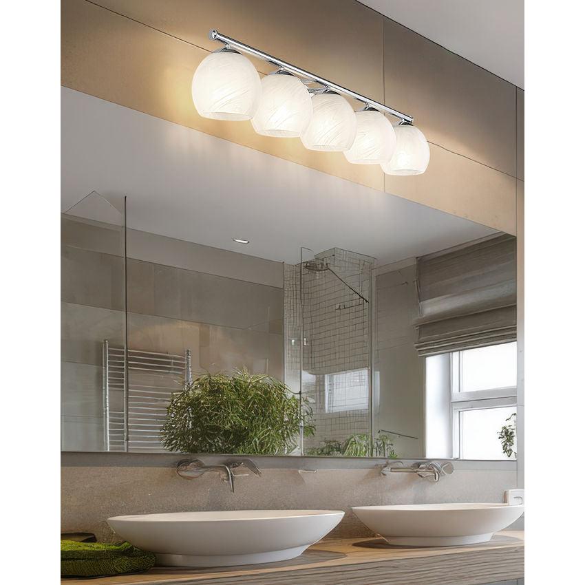 Z-Lite Colette 42" 5-Light Chrome Steel Frame Feathered White Glass Shade Vanity Light