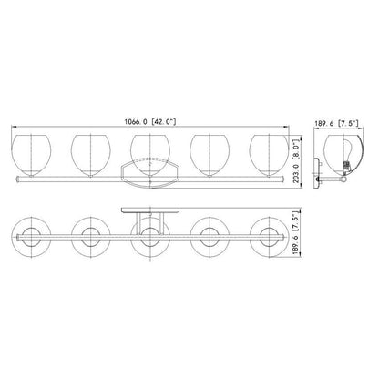 Z-Lite Colette 42" 5-Light Chrome Steel Frame Feathered White Glass Shade Vanity Light