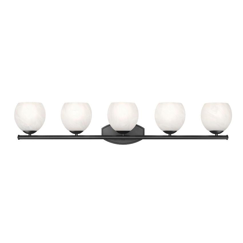Z-Lite Colette 42" 5-Light Matte Black Steel Frame Feathered White Glass Shade Vanity Light