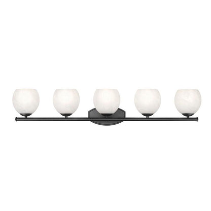 Z-Lite Colette 42" 5-Light Matte Black Steel Frame Feathered White Glass Shade Vanity Light
