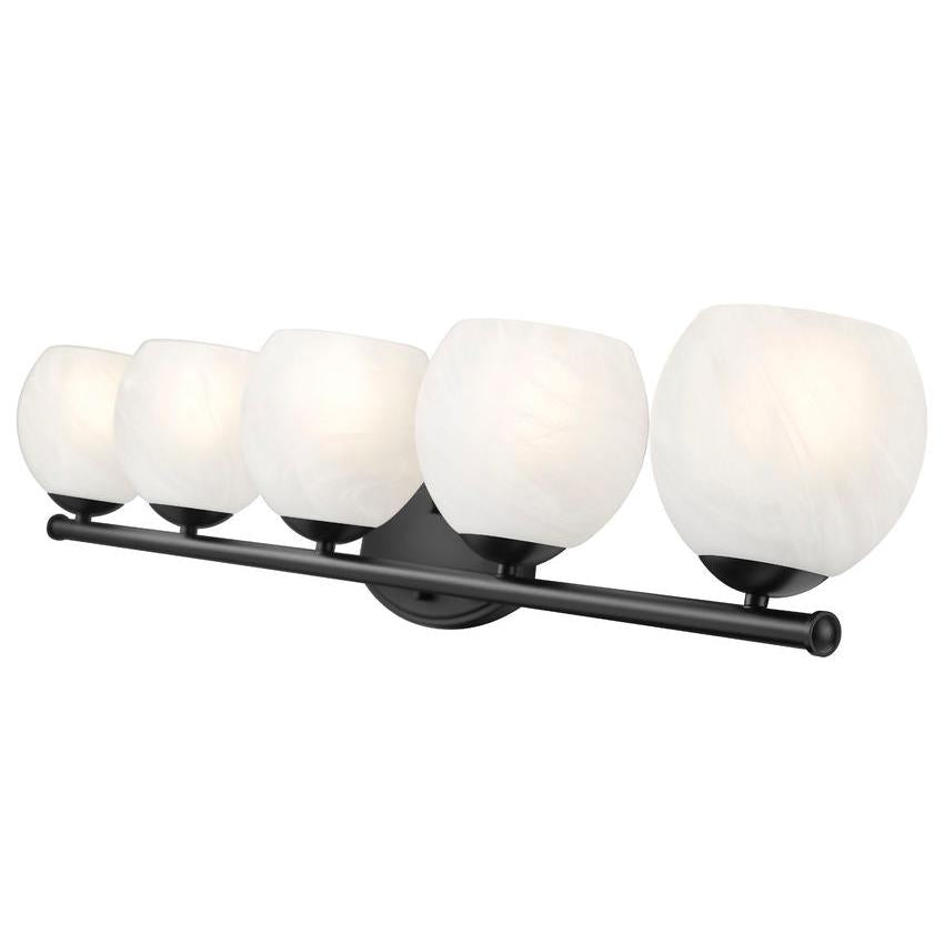 Z-Lite Colette 42" 5-Light Matte Black Steel Frame Feathered White Glass Shade Vanity Light