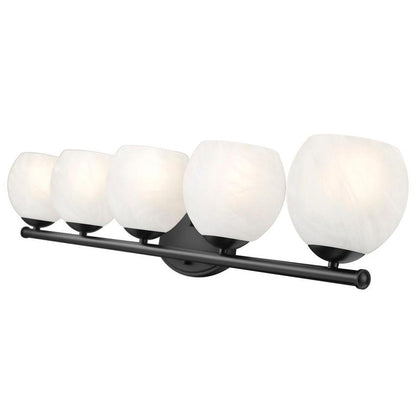 Z-Lite Colette 42" 5-Light Matte Black Steel Frame Feathered White Glass Shade Vanity Light