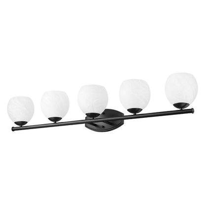 Z-Lite Colette 42" 5-Light Matte Black Steel Frame Feathered White Glass Shade Vanity Light