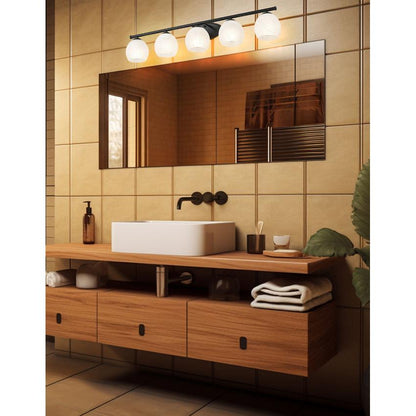 Z-Lite Colette 42" 5-Light Matte Black Steel Frame Feathered White Glass Shade Vanity Light