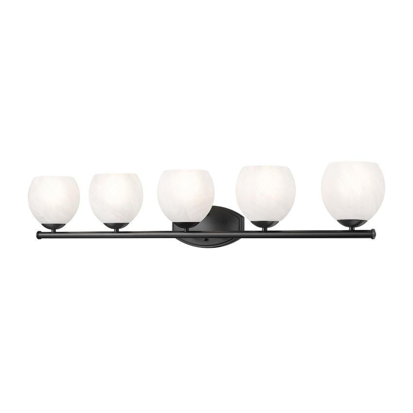 Z-Lite Colette 42" 5-Light Matte Black Steel Frame Feathered White Glass Shade Vanity Light