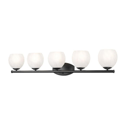 Z-Lite Colette 42" 5-Light Matte Black Steel Frame Feathered White Glass Shade Vanity Light