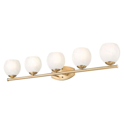 Z-Lite Colette 42" 5-Light Modern Gold Steel Frame Feathered White Glass Shade Vanity Light