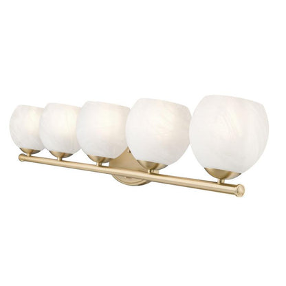 Z-Lite Colette 42" 5-Light Modern Gold Steel Frame Feathered White Glass Shade Vanity Light