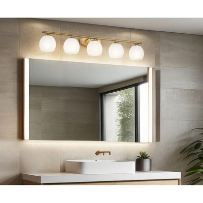 Z-Lite Colette 42" 5-Light Modern Gold Steel Frame Feathered White Glass Shade Vanity Light