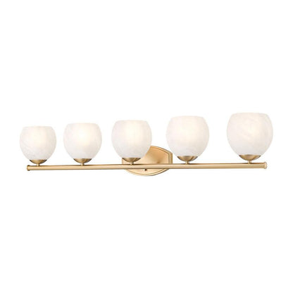Z-Lite Colette 42" 5-Light Modern Gold Steel Frame Feathered White Glass Shade Vanity Light