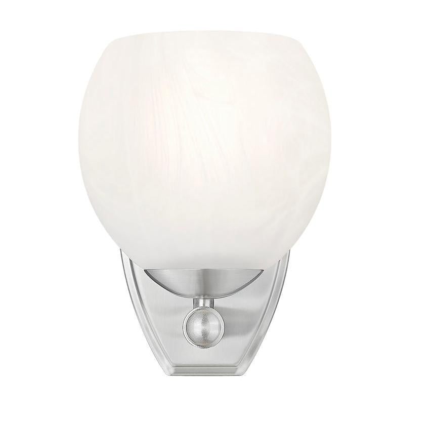 Z-Lite Colette 8" 1-Light Brushed Nickel Steel Frame Feathered White Glass Shade Wall Sconce