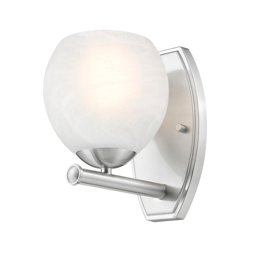 Z-Lite Colette 8" 1-Light Brushed Nickel Steel Frame Feathered White Glass Shade Wall Sconce