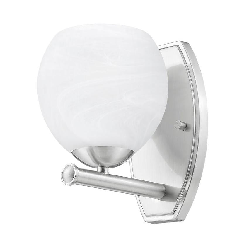 Z-Lite Colette 8" 1-Light Brushed Nickel Steel Frame Feathered White Glass Shade Wall Sconce